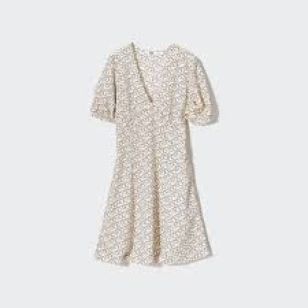 Printed V-Neck Short-Sleeve Mini Dress L